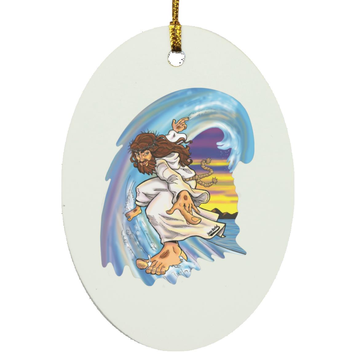 Big Jesus Wave - Oval Ornament - Jesus Surfed Apparel Co. 