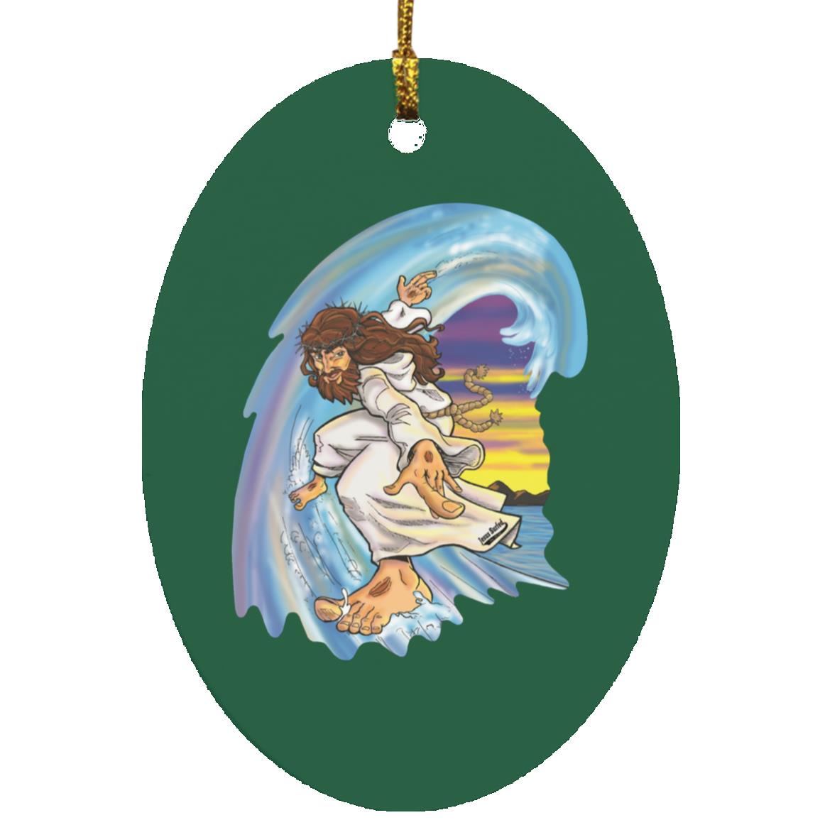 Big Jesus Wave - Oval Ornament - Jesus Surfed Apparel Co. 