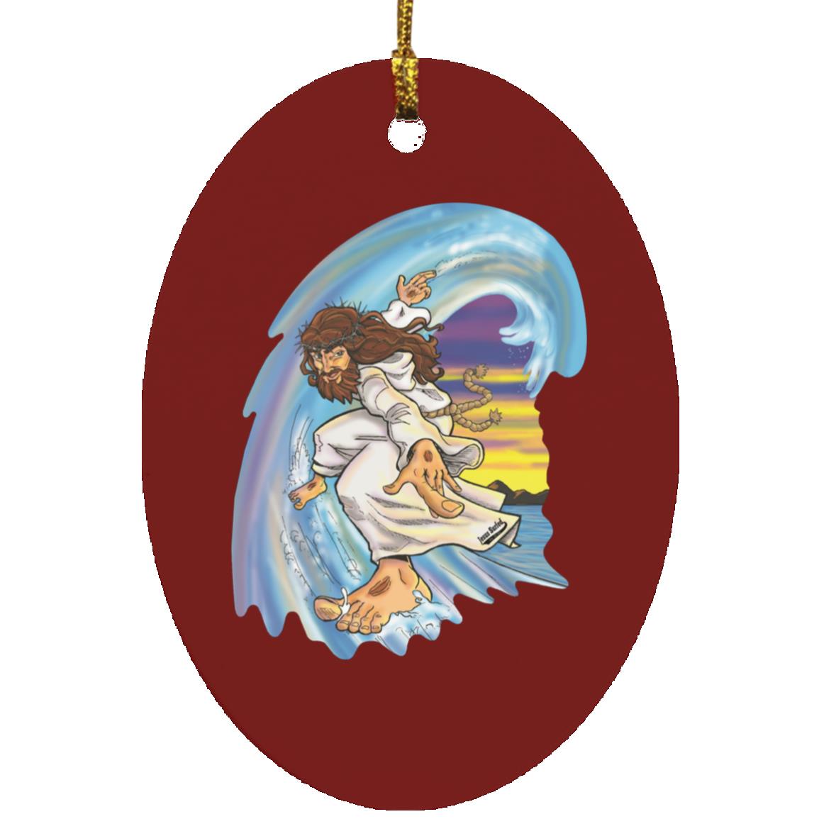 Big Jesus Wave - Oval Ornament - Jesus Surfed Apparel Co. 