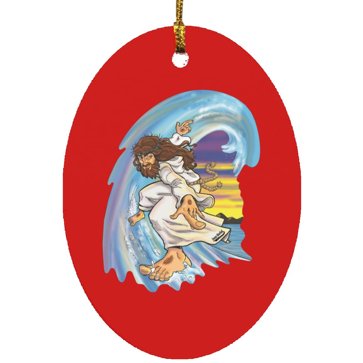 Big Jesus Wave - Oval Ornament - Jesus Surfed Apparel Co. 