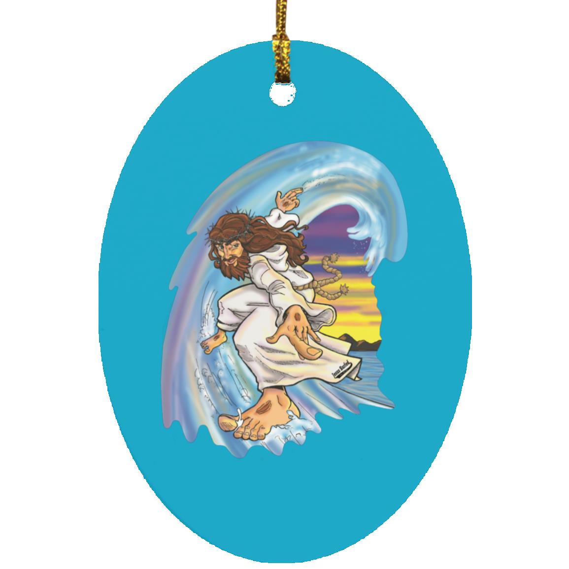 Big Jesus Wave - Oval Ornament - Jesus Surfed Apparel Co. 