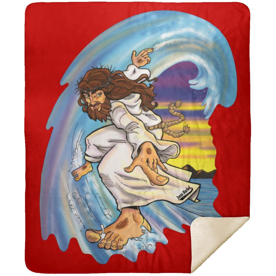 Big Jesus Wave - Premium Mink Sherpa Blanket 50x60 - Jesus Surfed Apparel Co. 