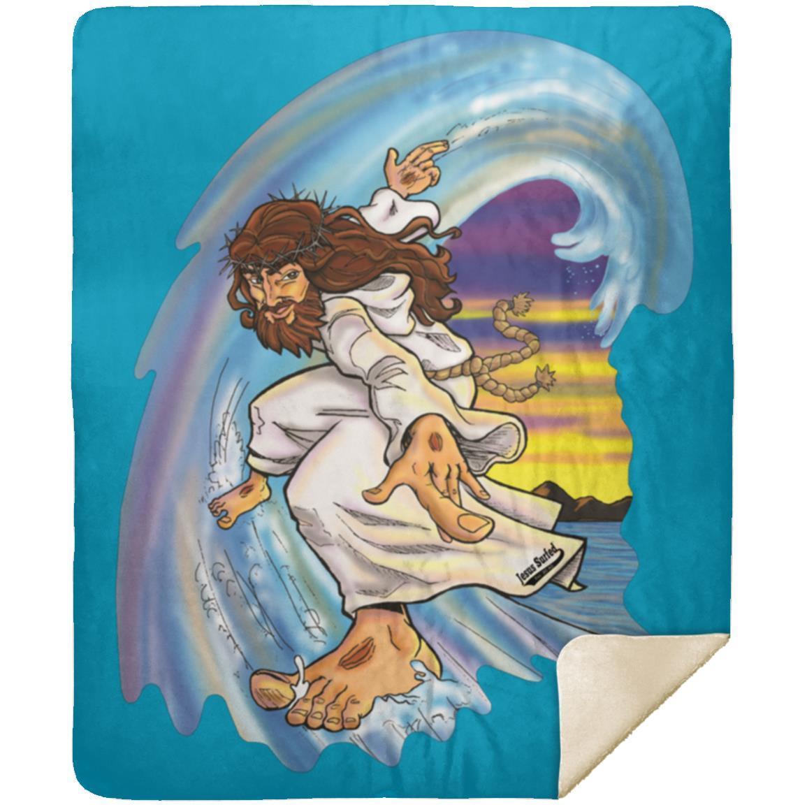 Big Jesus Wave - Premium Mink Sherpa Blanket 50x60 - Jesus Surfed Apparel Co. 