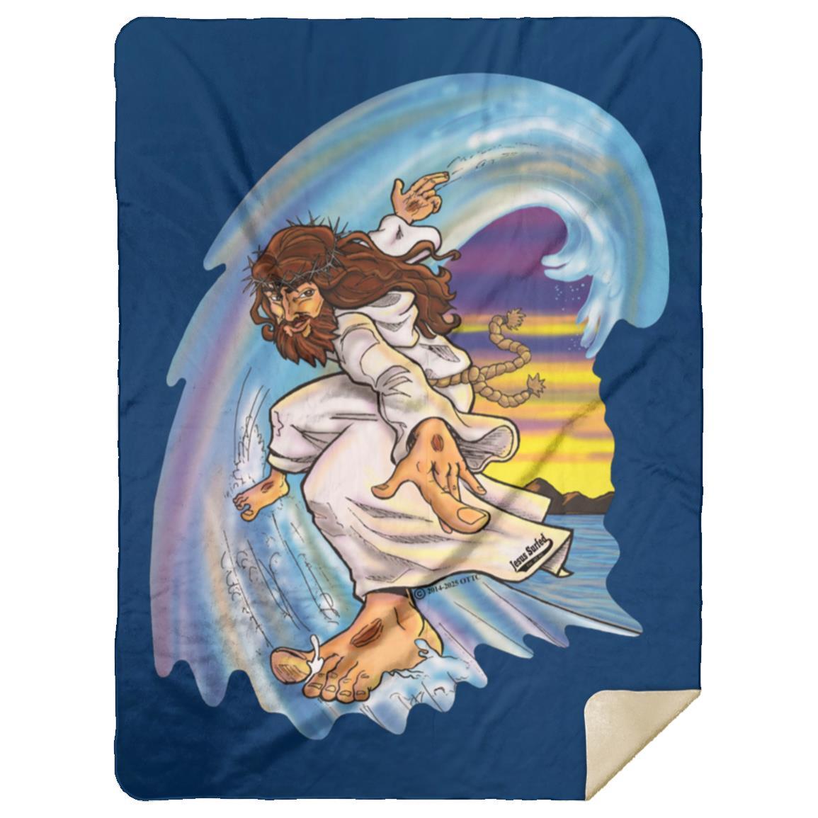 Big Jesus Wave - Premium Mink Sherpa Blanket 60x80 - Jesus Surfed Apparel Co. 
