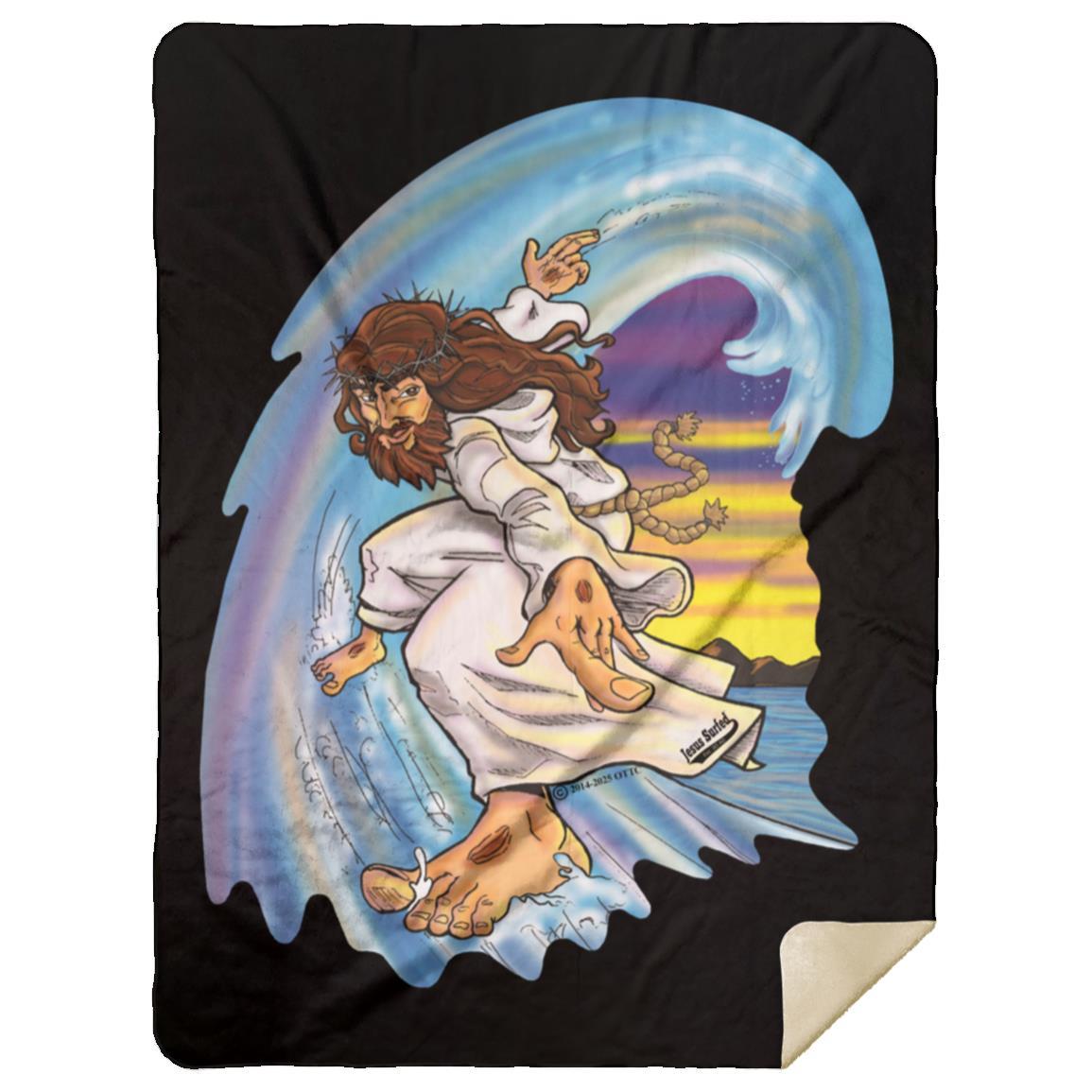 Big Jesus Wave - Premium Mink Sherpa Blanket 60x80 - Jesus Surfed Apparel Co. 