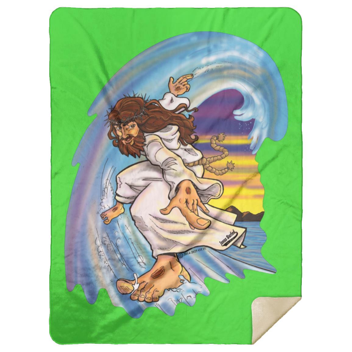 Big Jesus Wave - Premium Mink Sherpa Blanket 60x80 - Jesus Surfed Apparel Co. 