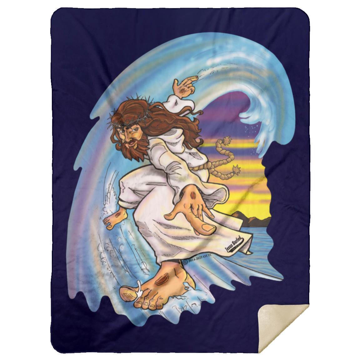 Big Jesus Wave - Premium Mink Sherpa Blanket 60x80 - Jesus Surfed Apparel Co. 