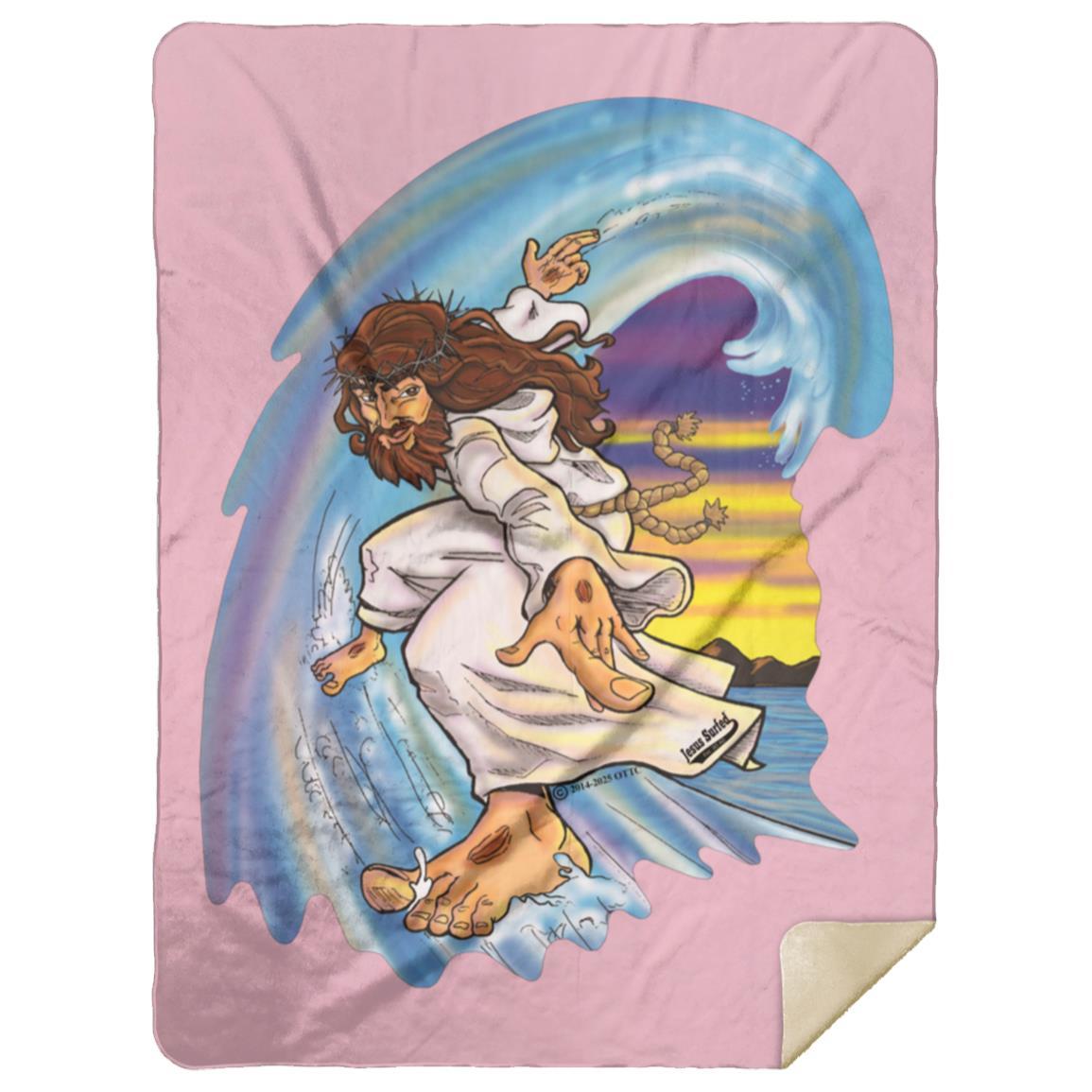 Big Jesus Wave - Premium Mink Sherpa Blanket 60x80 - Jesus Surfed Apparel Co. 