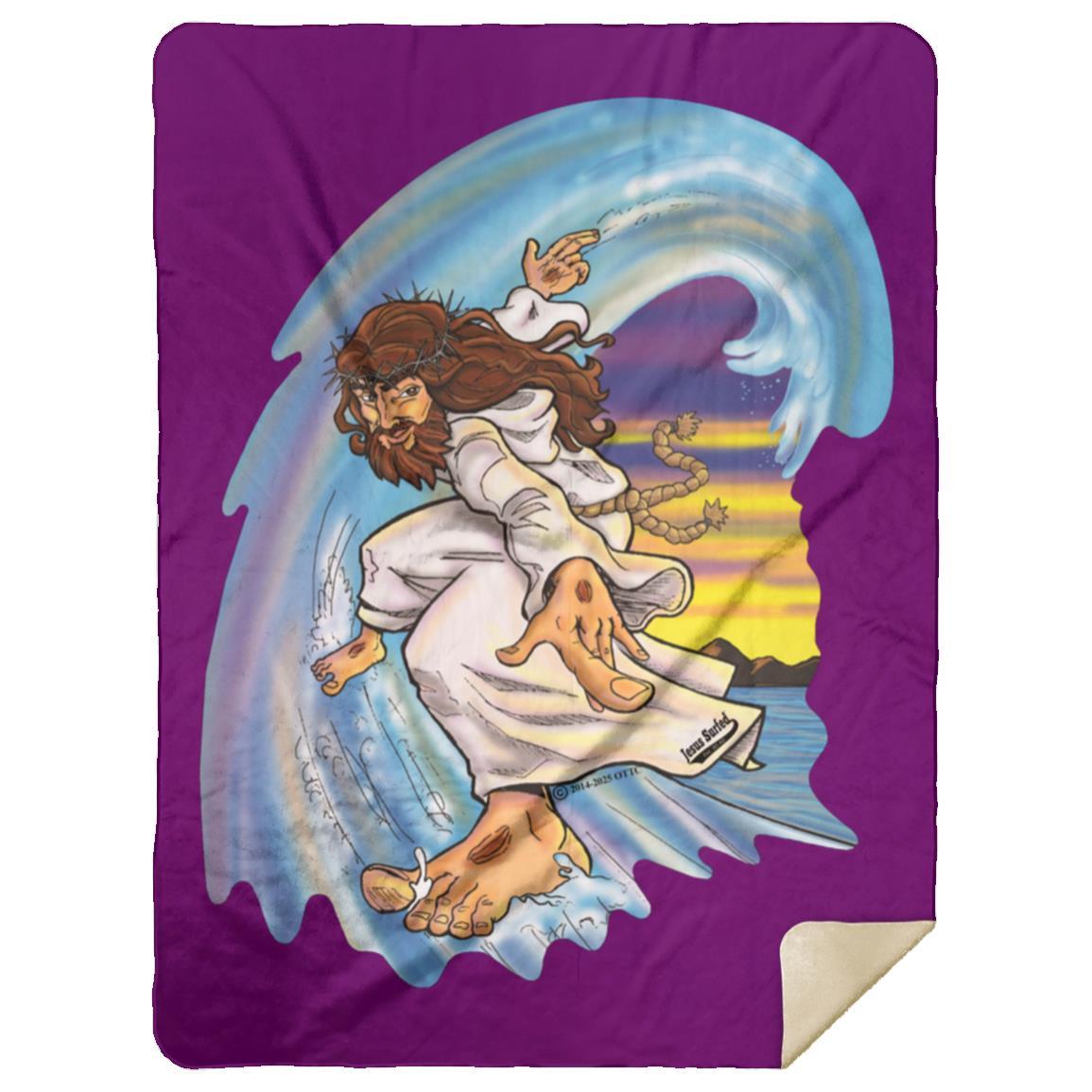 Big Jesus Wave - Premium Mink Sherpa Blanket 60x80 - Jesus Surfed Apparel Co. 