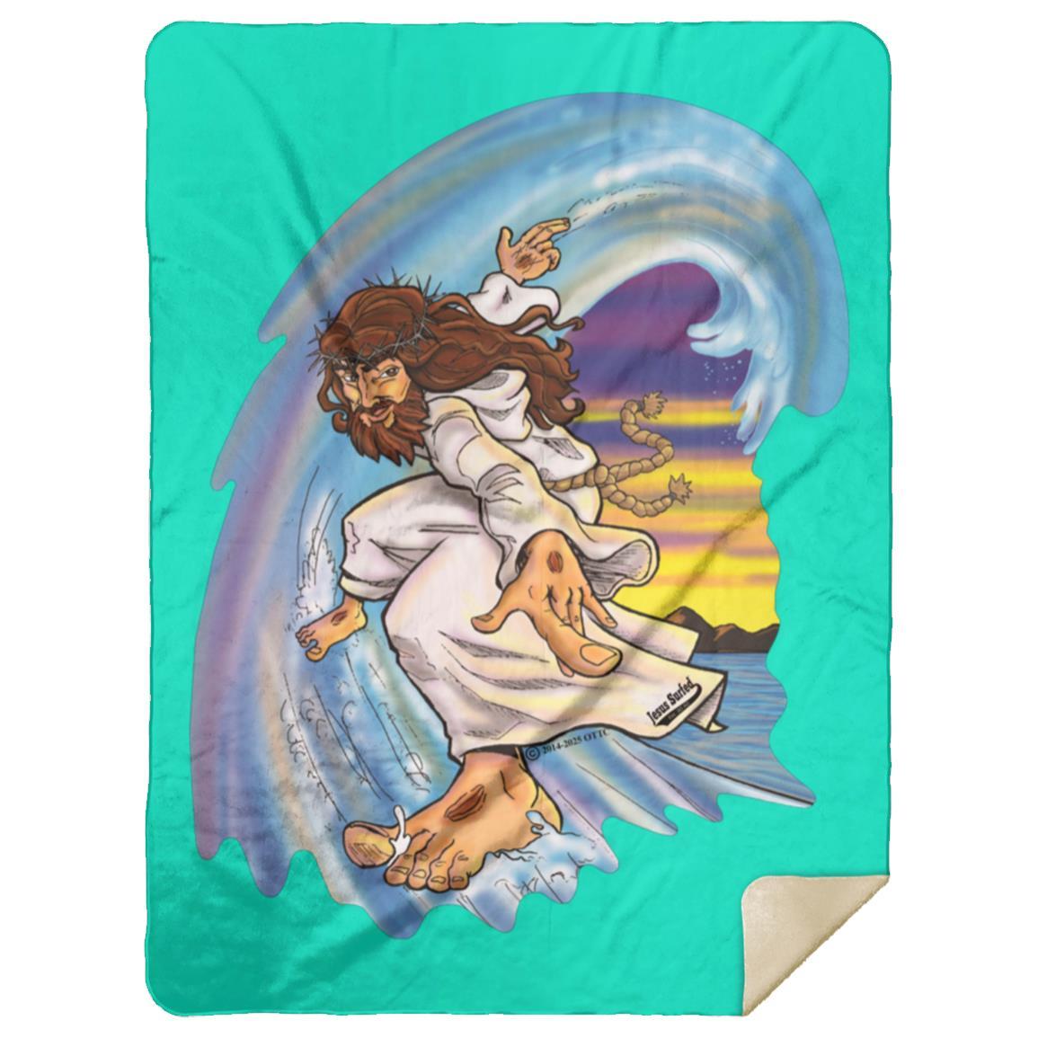 Big Jesus Wave - Premium Mink Sherpa Blanket 60x80 - Jesus Surfed Apparel Co. 