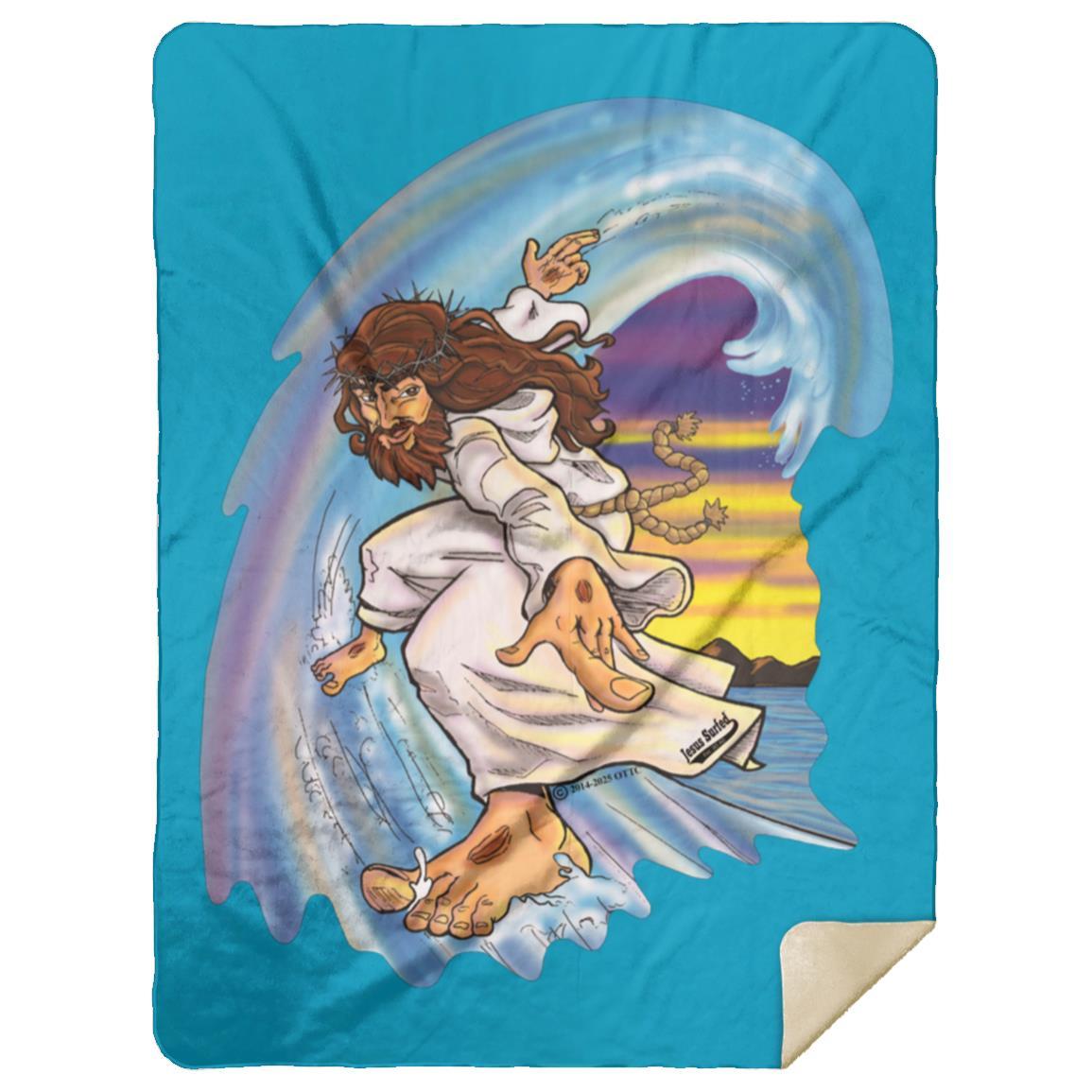Big Jesus Wave - Premium Mink Sherpa Blanket 60x80 - Jesus Surfed Apparel Co. 