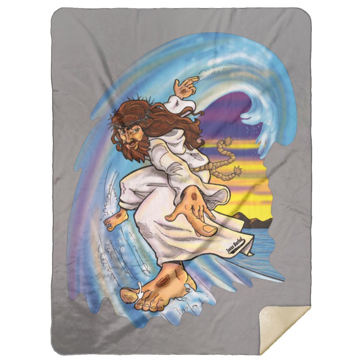 Big Jesus Wave Premium Mink Sherpa Blanket 60x80 - Jesus Surfed Apparel Co. 