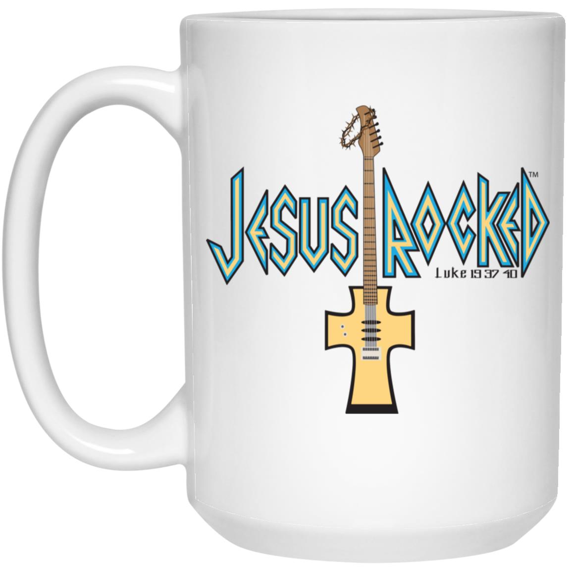 Cross Guitar - 15oz White Mug - Jesus Surfed Apparel Co. 