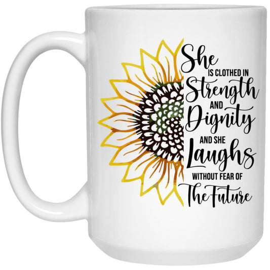 Sunflower Strength & Dignity Mother's Day 15oz White Mug