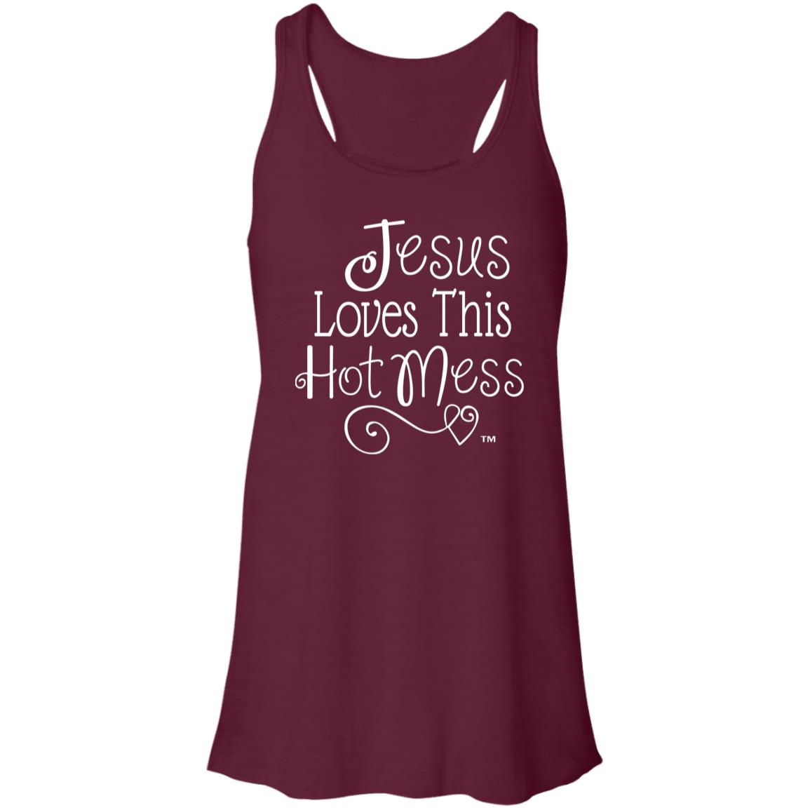 Jesus Loves This Hot Mess Mother's Day Women's Flowy Racerback Tank