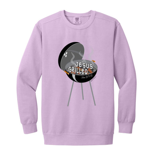 Orchid crewneck sweatshirt with front graphic and ribbed cuffs