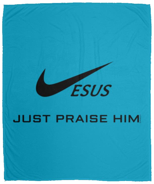 Just Praise Him - Cozy Plush Fleece Blanket - 50x60 - Jesus Surfed Apparel Co. 