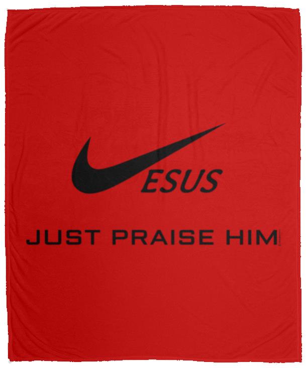 Just Praise Him - Cozy Plush Fleece Blanket - 50x60 - Jesus Surfed Apparel Co. 
