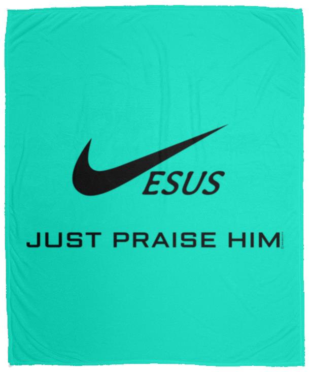 Just Praise Him - Cozy Plush Fleece Blanket - 50x60 - Jesus Surfed Apparel Co. 