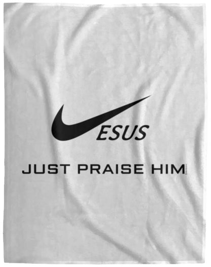 Just Praise Him - Cozy Plush Fleece Blanket - 60x80 - Jesus Surfed Apparel Co. 