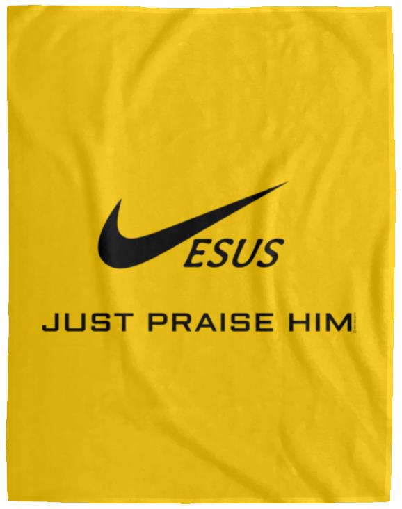 Just Praise Him - Cozy Plush Fleece Blanket - 60x80 - Jesus Surfed Apparel Co. 