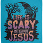 Life is Scary Without Jesus - Cozy Plush Fleece Blanket - 50x60 - Jesus Surfed Apparel Co. 