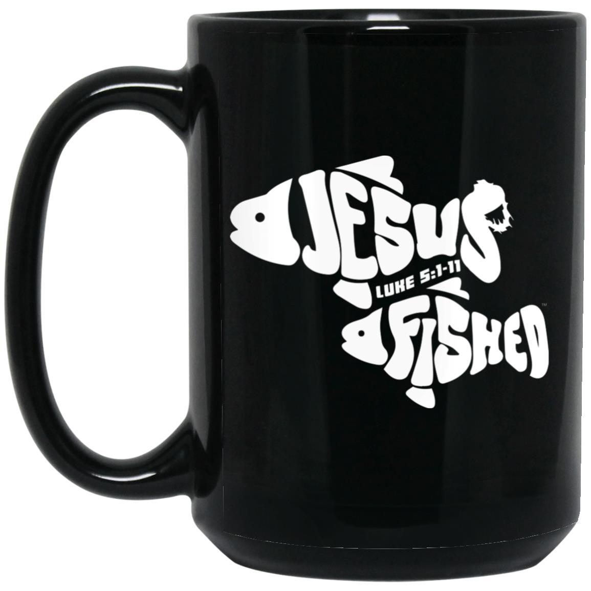 OneFish TwoFish - 15oz Black Mug - Jesus Surfed Apparel Co. 