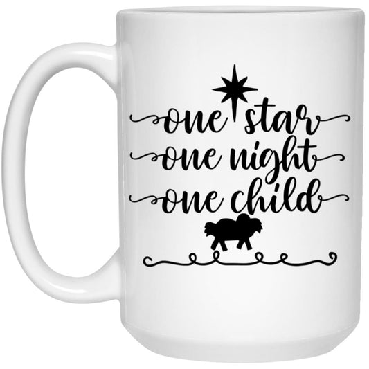 One Star One Night One Child - 15oz White Mug - Jesus Surfed Apparel Co. 