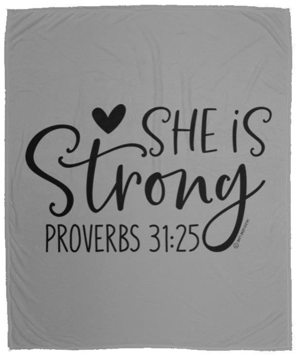 She is Strong - Cozy Plush Fleece Blanket - 50x60 - Jesus Surfed Apparel Co. 