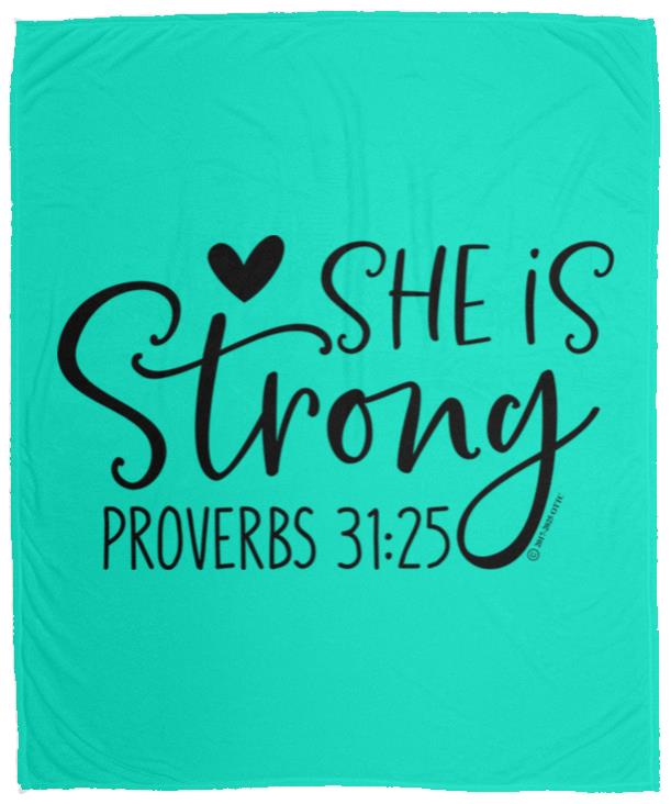 She is Strong - Cozy Plush Fleece Blanket - 50x60 - Jesus Surfed Apparel Co. 