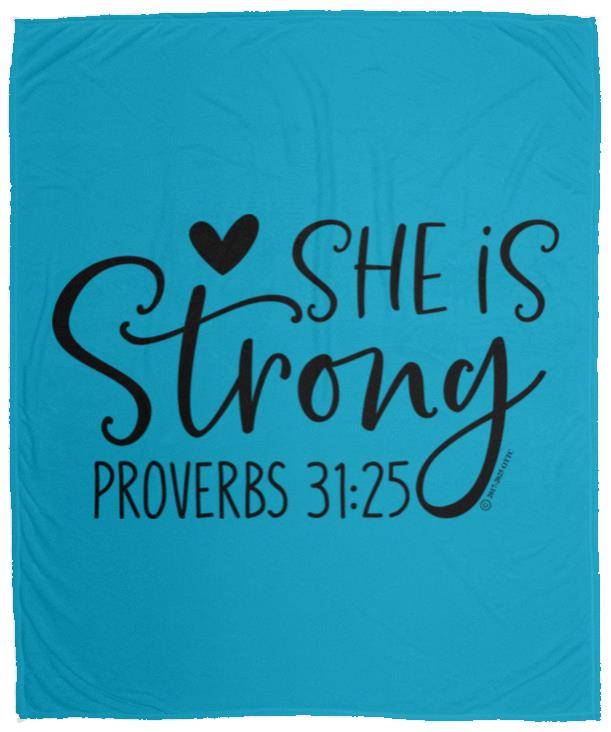 She is Strong - Cozy Plush Fleece Blanket - 50x60 - Jesus Surfed Apparel Co. 