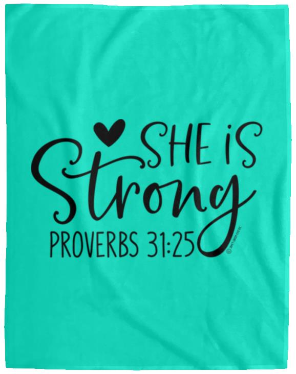 She is Strong - Cozy Plush Fleece Blanket - 60x80 - Jesus Surfed Apparel Co. 