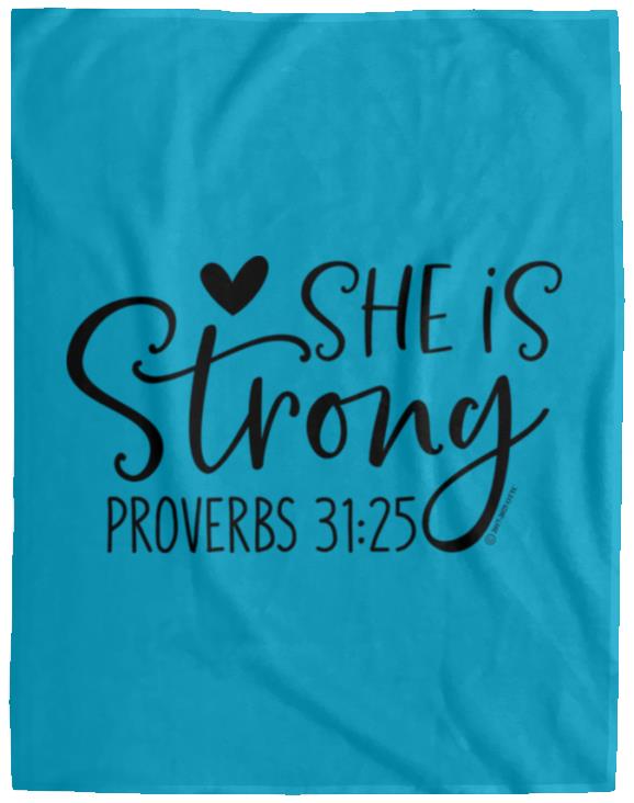 She is Strong - Cozy Plush Fleece Blanket - 60x80 - Jesus Surfed Apparel Co. 